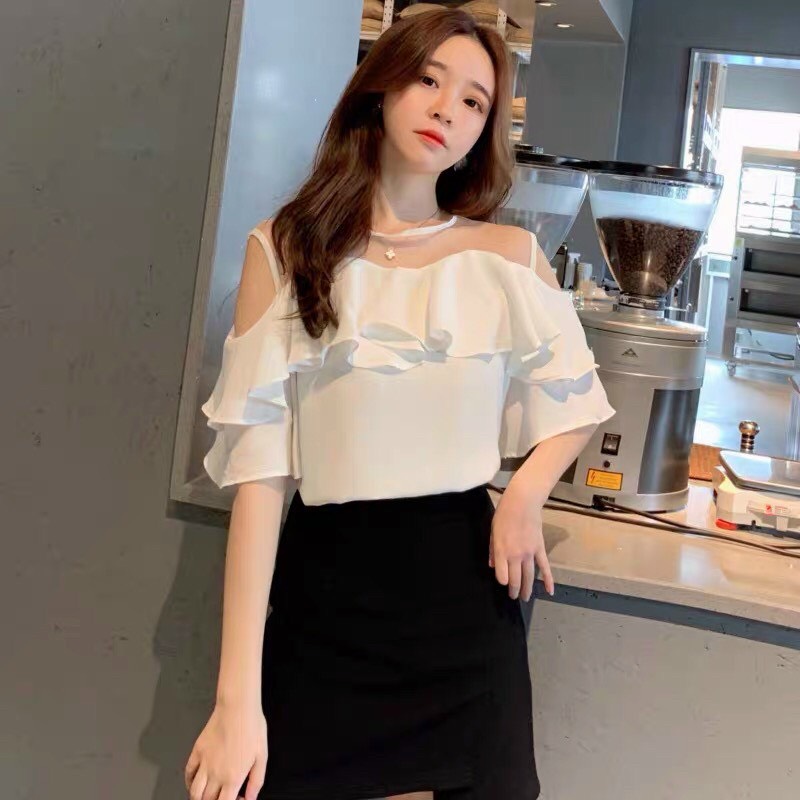Áo voan bèo phối lưới đơn giản TTSA1052