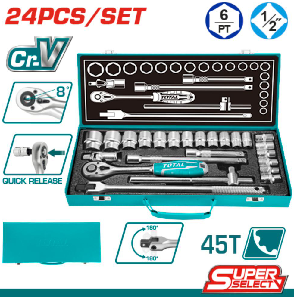 1/2" bộ tuýp 24 chi tiết 10-32mm total tht121242
