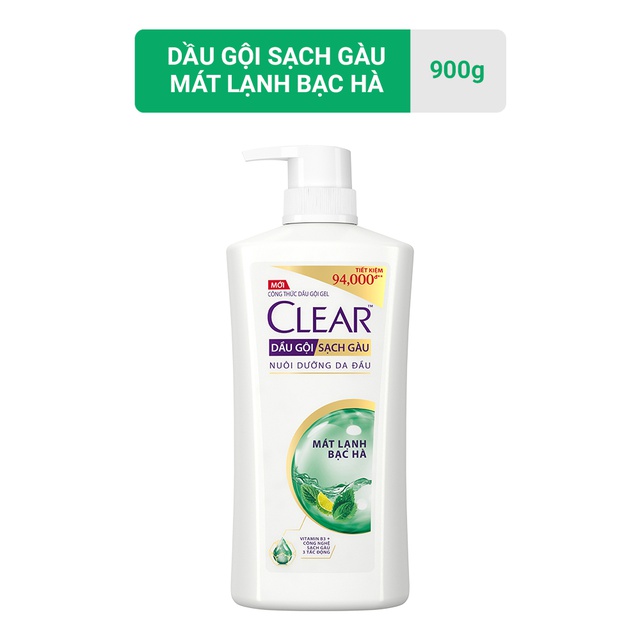 Dầu gội Clear mát lạnh bạc hà chai 900gr