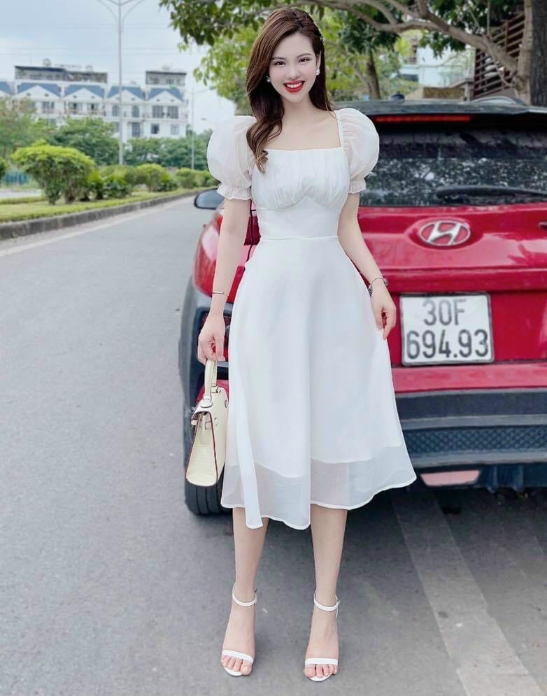 [Mới] Đầm Tiểu Thư Chất Voan Chiffon Phối Nơ Sau