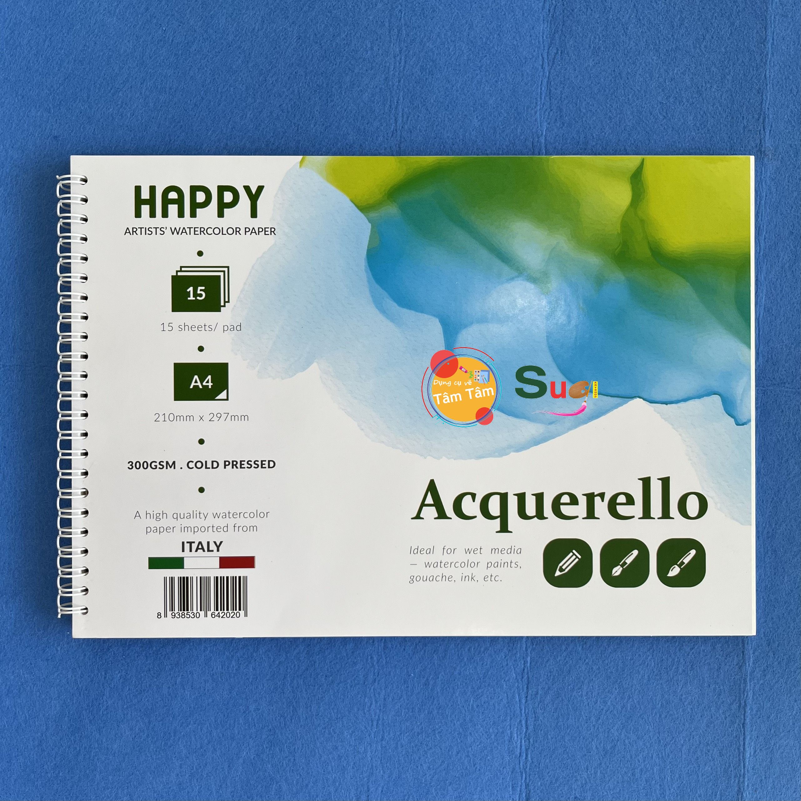 -Sổ vẽ màu nước Happy 300gsm dạng lò xo