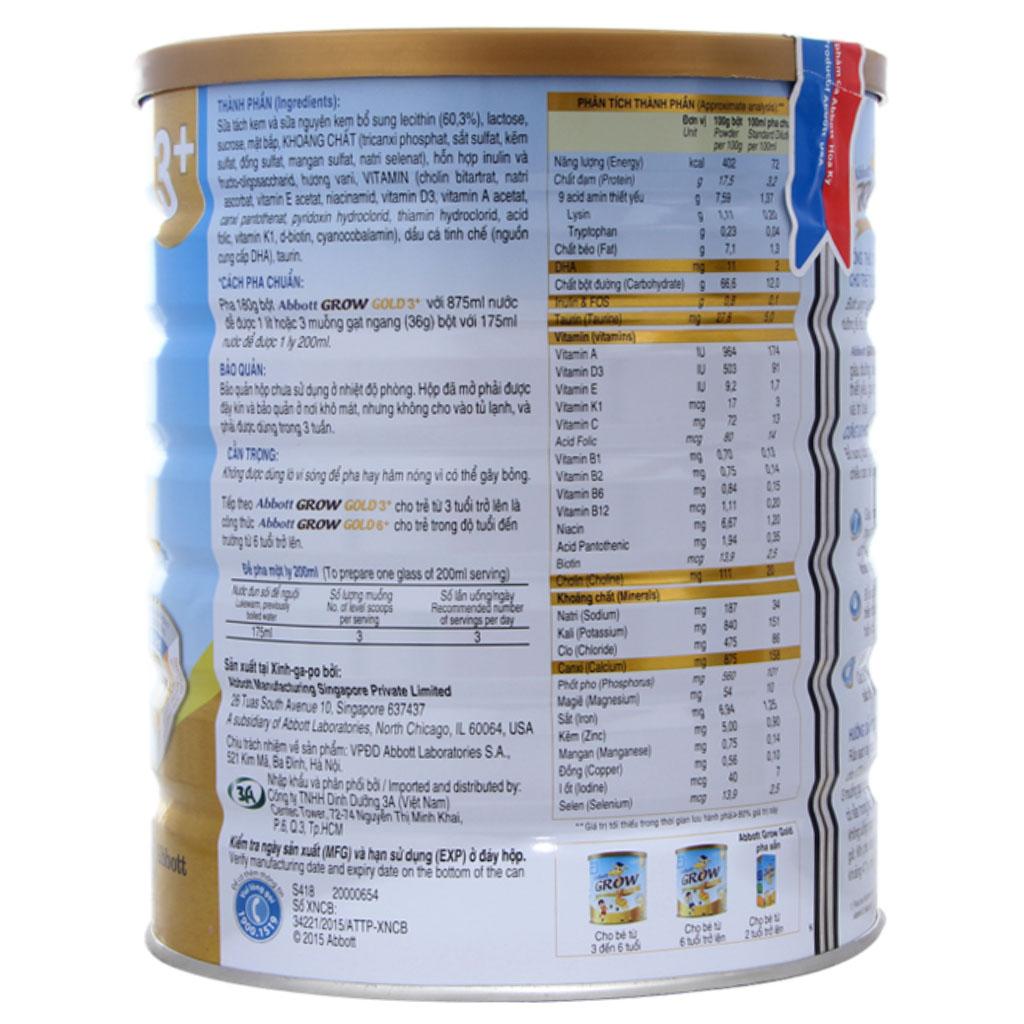 [CHÍNH HÃNG] Sữa Bột Abbott Grow Gold 3+ Hộp 1,6kg (Cho trẻ 3~6 tuổi)