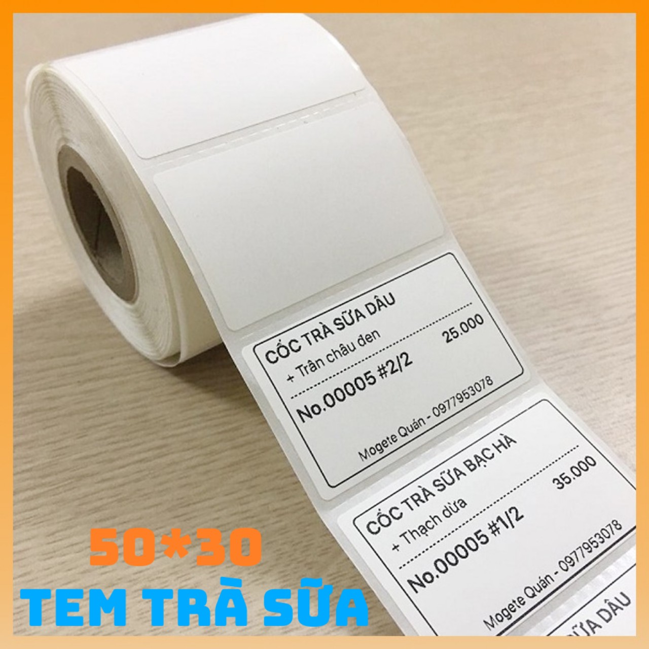 Cuộn Tem trà sữa 50x30 tem dán ly 503 Tem nhiệt Decal nhiệt giấy in nhiệt In toping Tem phụ 5x3
