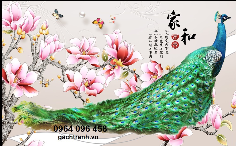 gạch tranh 3d mẫu tranh chim công - DNN6
