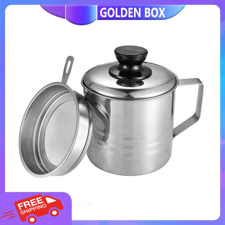 Ca Lọc Dầu Ăn 1.2L Inox 304 Lọc Bỏ Cặn Dầu Ăn Có Khay Lọc Hiệu Quả, Bình Đựng Dầu Thừa Tiện Dụng