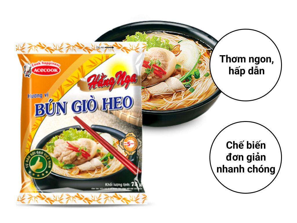 Thùng 30 gói bún giò heo Hằng Nga 75g