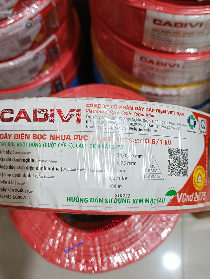10m, 20m, 30m, 40m, 50m dây điện đôi cadivi, dây cáp điện đôi cadivi 2x24 lõi đồng bọc nhựa pvc