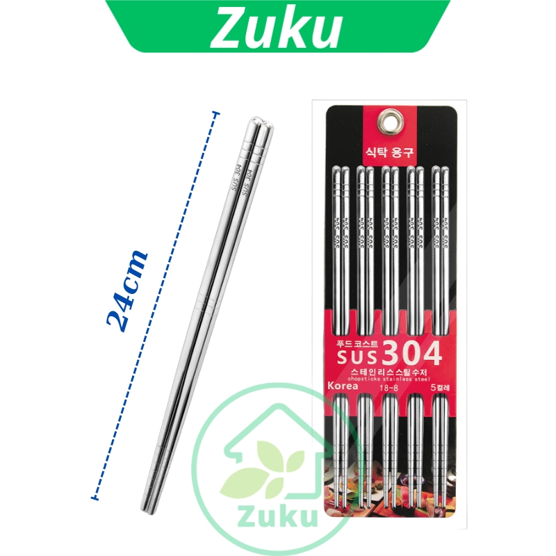 Đũa inox vuông chống trượt, đũa ăn cơm cao cấp, set 5 đôi