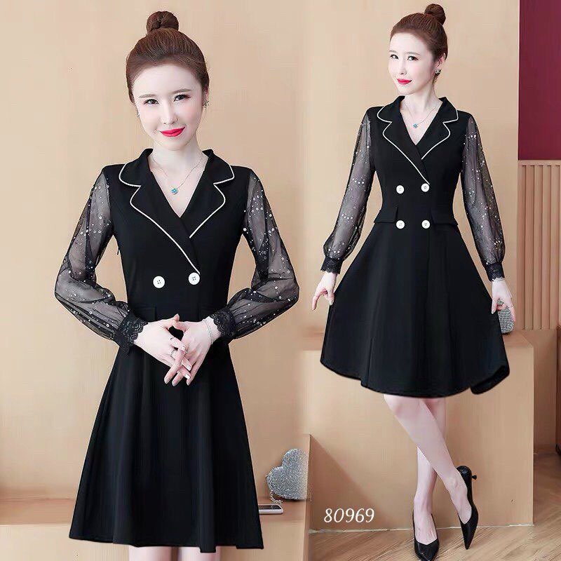 [HCM]ĐẦM CÔNG SỞ CỔ VEST PHỐI NÚT DỄ THƯƠNG-D10