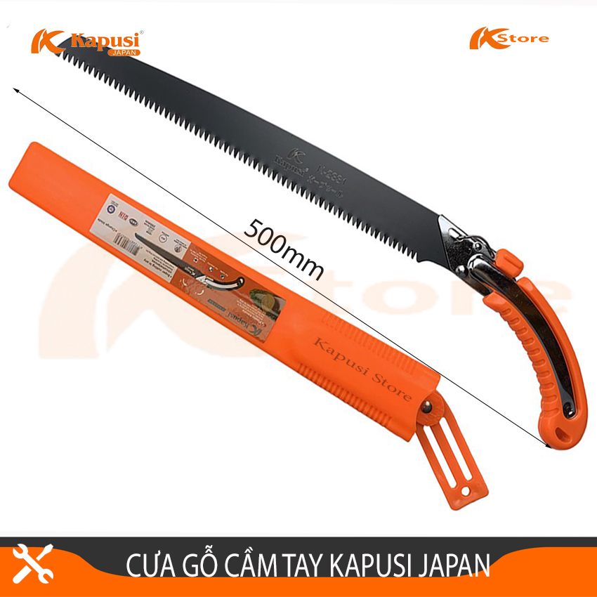 Cưa gỗ cầm tay - cưa cành cây lưỡi thép kapusi japan có bao nhựa đựng cưa, bảo hành 12 tháng