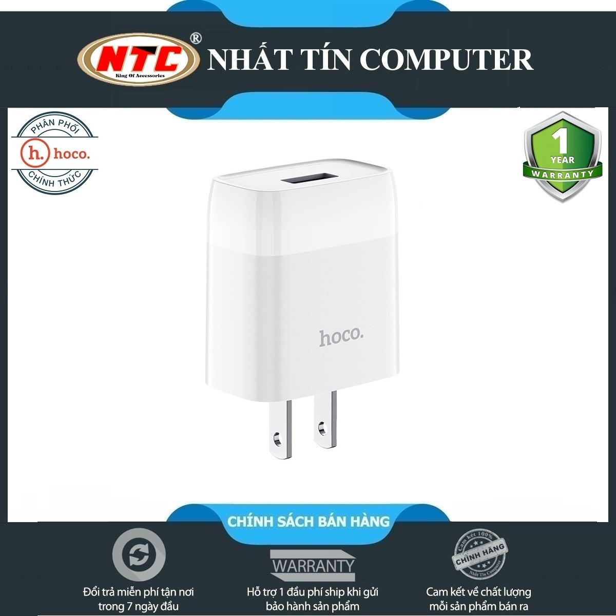 Cốc sạc Hoco C72 Glorious output max 2.1A (Trắng) - Hãng phân phối chính thức - Nhất Tín Computer