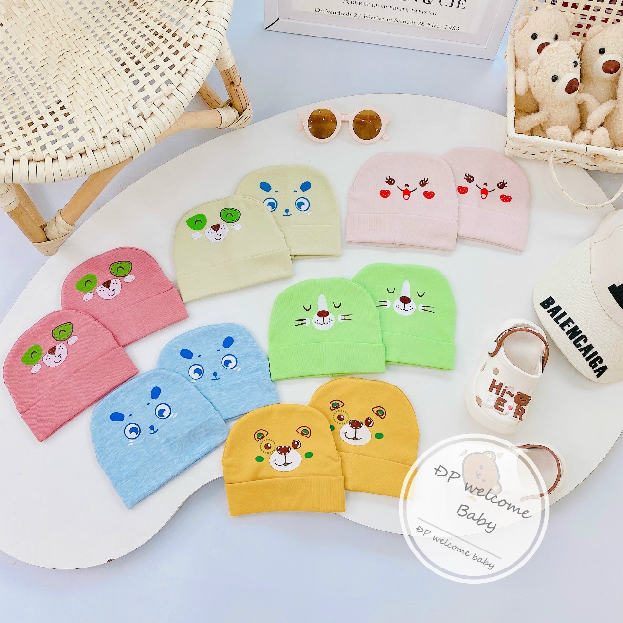 Mũ cotton 2 lớp cho bé sơ sinh