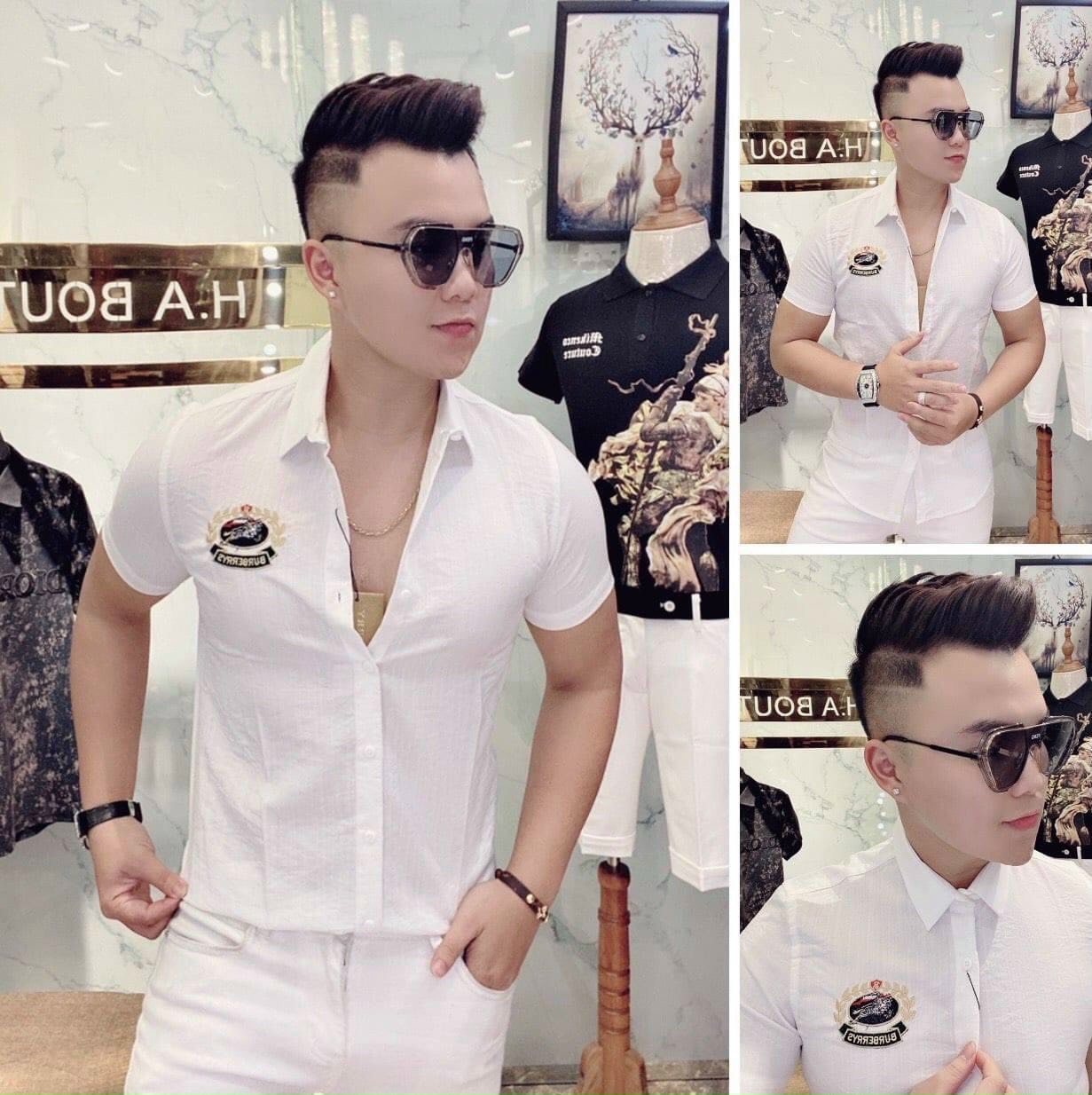 ÁO SƠ MI NAM LỤA TRƠN KHÔNG NHĂN NGỰC THÊU TAY NGẮN CỰC HOT  dottie fashion
