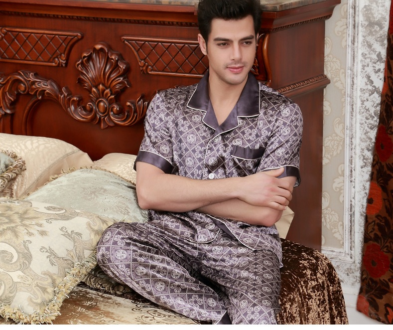 NG057N - Bộ pyjama nam ngắn tay chất lụa hàng nhập