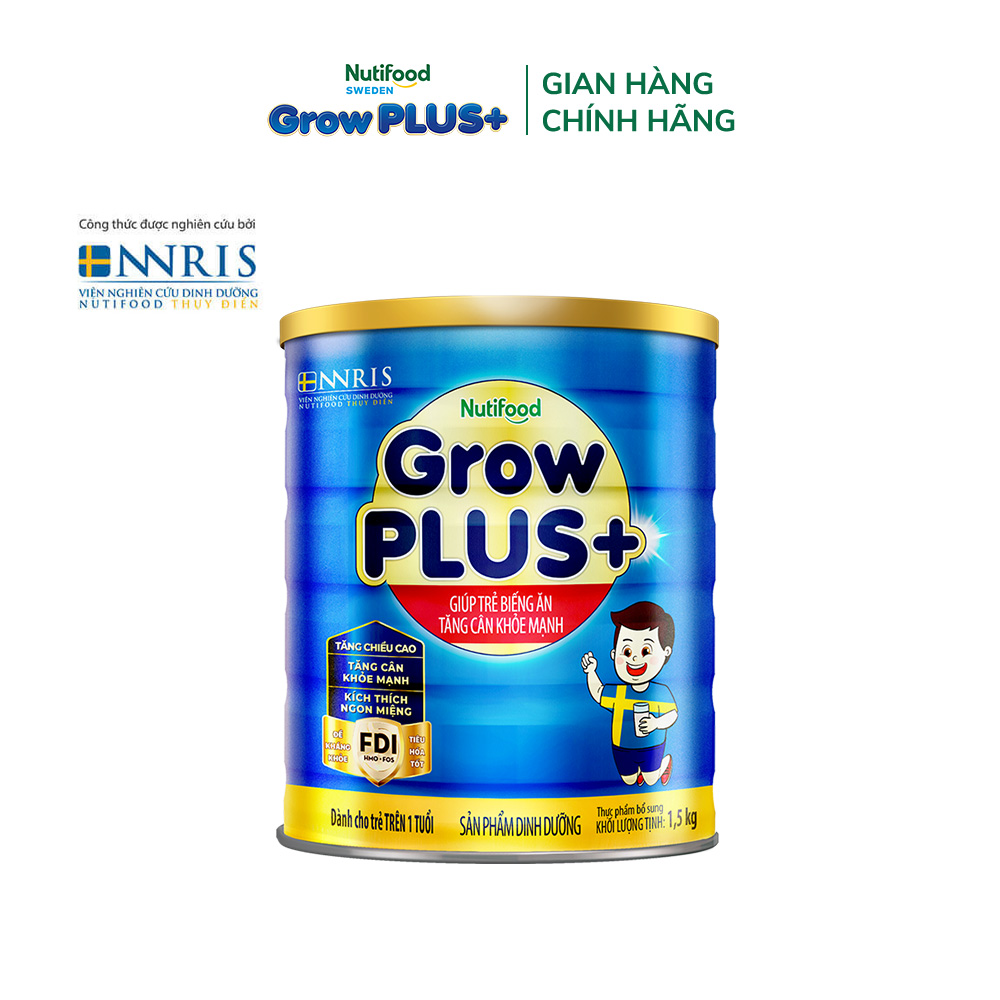 Sữa Bột Nutifood GrowPLUS+ Biếng Ăn (Xanh) - Hỗ Trợ Kích Thích Ngon Miệng, Tăng Cân Khỏe Mạnh (Lon 1,5KG)