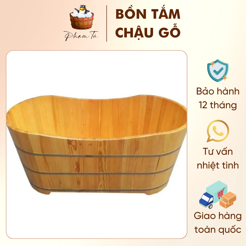 Bồn tắm gỗ Bầu dục Cao cấp, giúp xả stress, lưu thông khí huyết