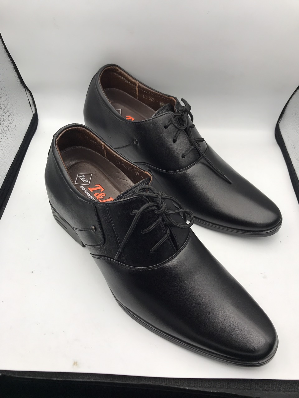 Giày tây nam công sở tăng chiều cao 7cm giày đi bền em chân đế chống trơn trượt màu đen bảo hành keo trọn đời