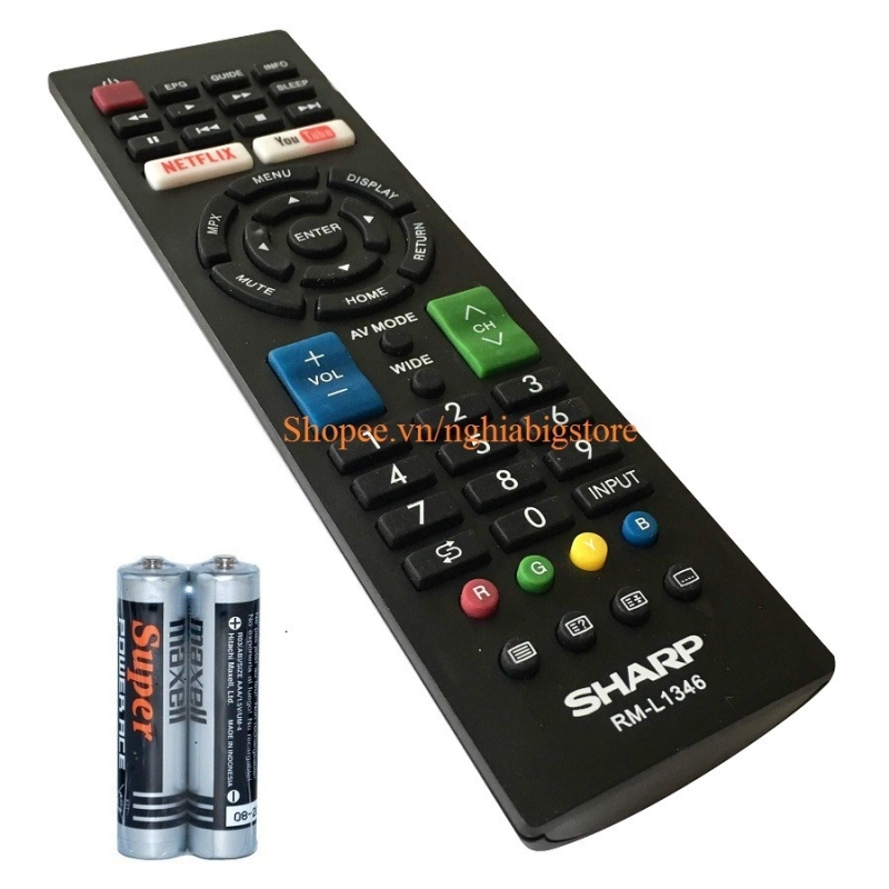 Remote Điều Khiển Cho TV LED, Smart TV, Ti Vi Thông Minh SHARP RM-L1346 (Kèm Pin AAA Maxell)