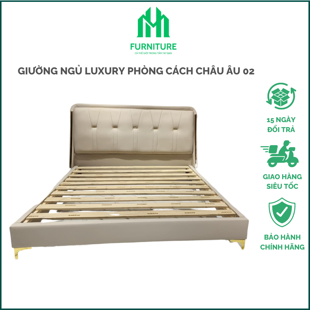 Giường ngủ bọc nệm MINHUY, Giường thiết kế bọc da phong cách Châu Âu sang trọng và hiện đại khung gỗ sồi bảo hành 1 năm - Nội Thất MinHuy
