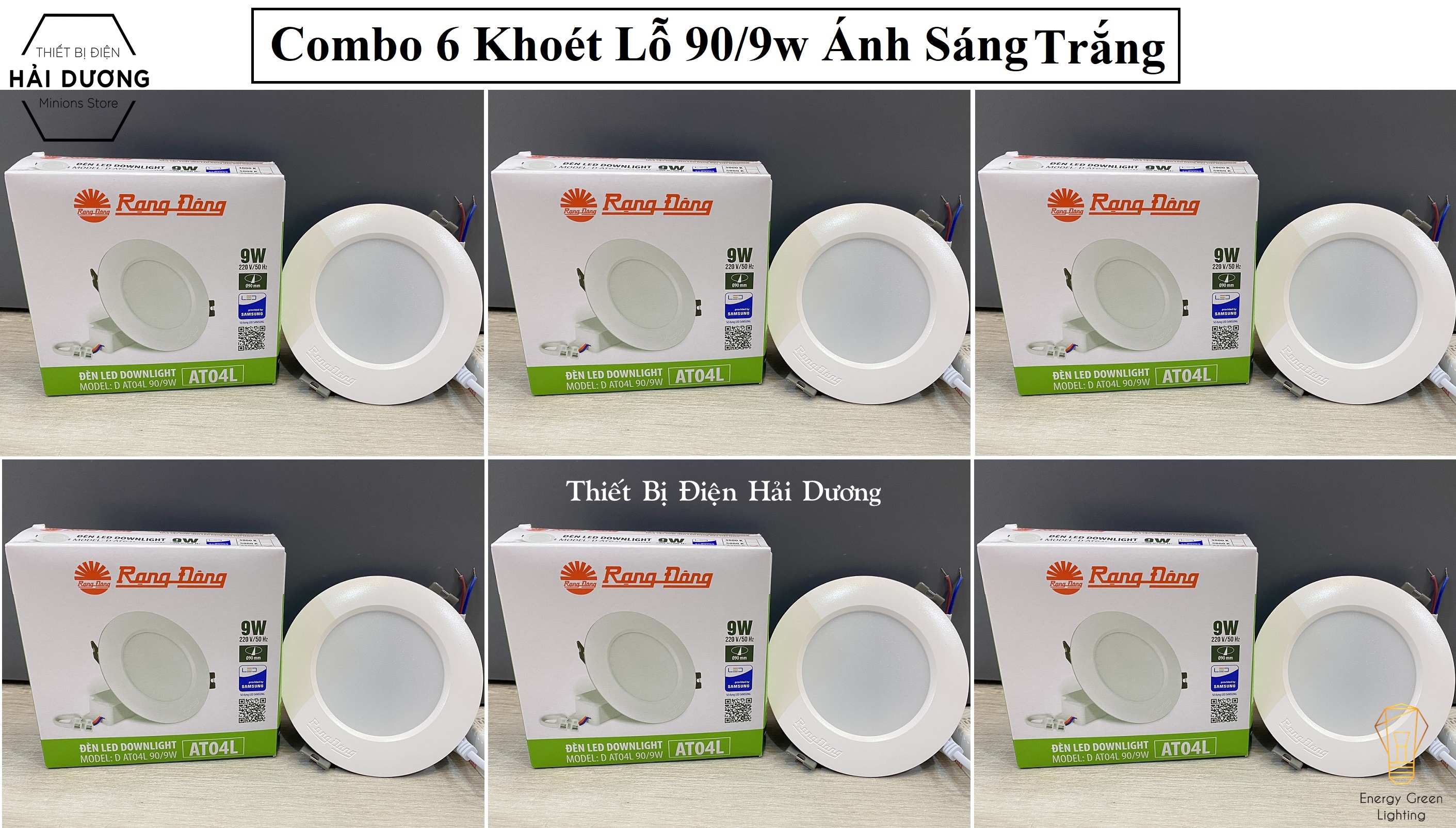 Bộ 6 Đèn Downlight Rạng Đông led âm trần D AT04L Khoét Lỗ 90/9w - 110/9W - 1120/12w Ánh Sáng Trắng / Vàng