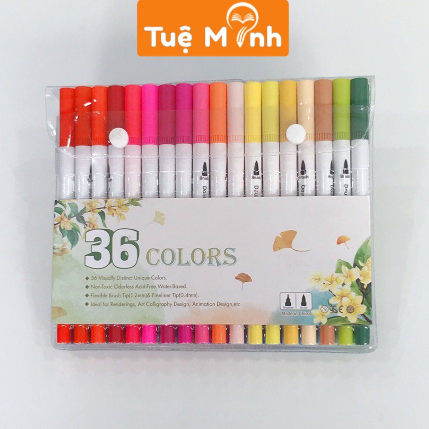 Bộ bút màu 12/24/36 bút dual tip 2 đầu gồm ngòi brush + liner, VPP TUE MINH bút trang trí bullet journal B07