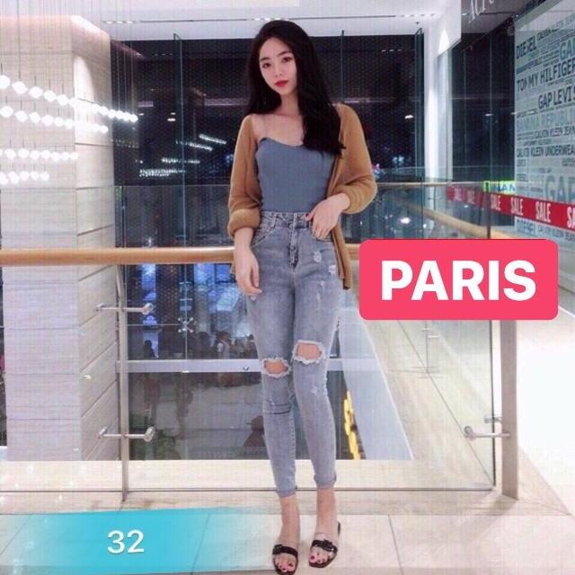 QUẦN JEAN NỮ CHẤT BÒ XANH RÁCH 2 GỐI LƯNG CAO NÂNG MÔNG PR-88 CAO CẤP - PARIS FASHION