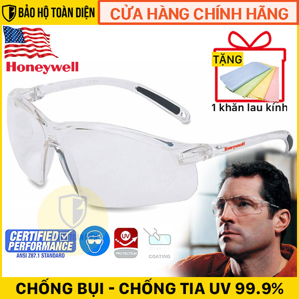 [TẶNG KHĂN LAU] Kính chống bụi thời trang Honeywell A700 Trắng _ thiết kế ôm sát mặt Chống 9999% tia UV | Kính bảo hộ nhập khẩu | Thương hiệu Mỹ chất lượng chuẩn Châu Âu