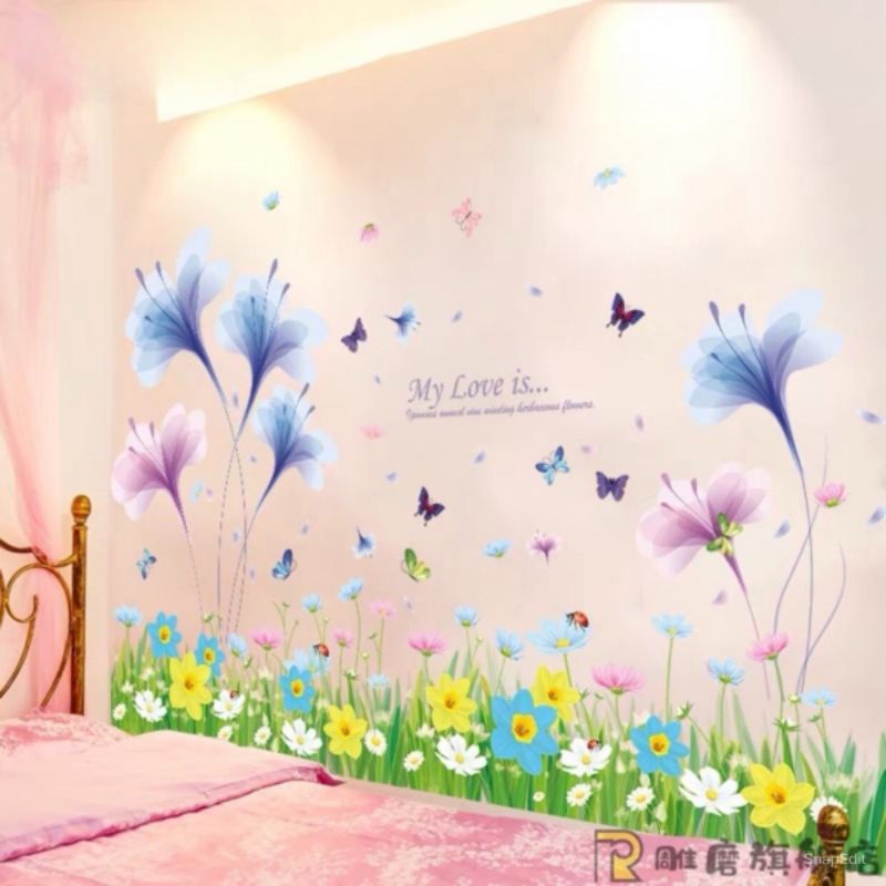 Decal dán tường, Tranh dán tường pha lê tím và chân cỏ