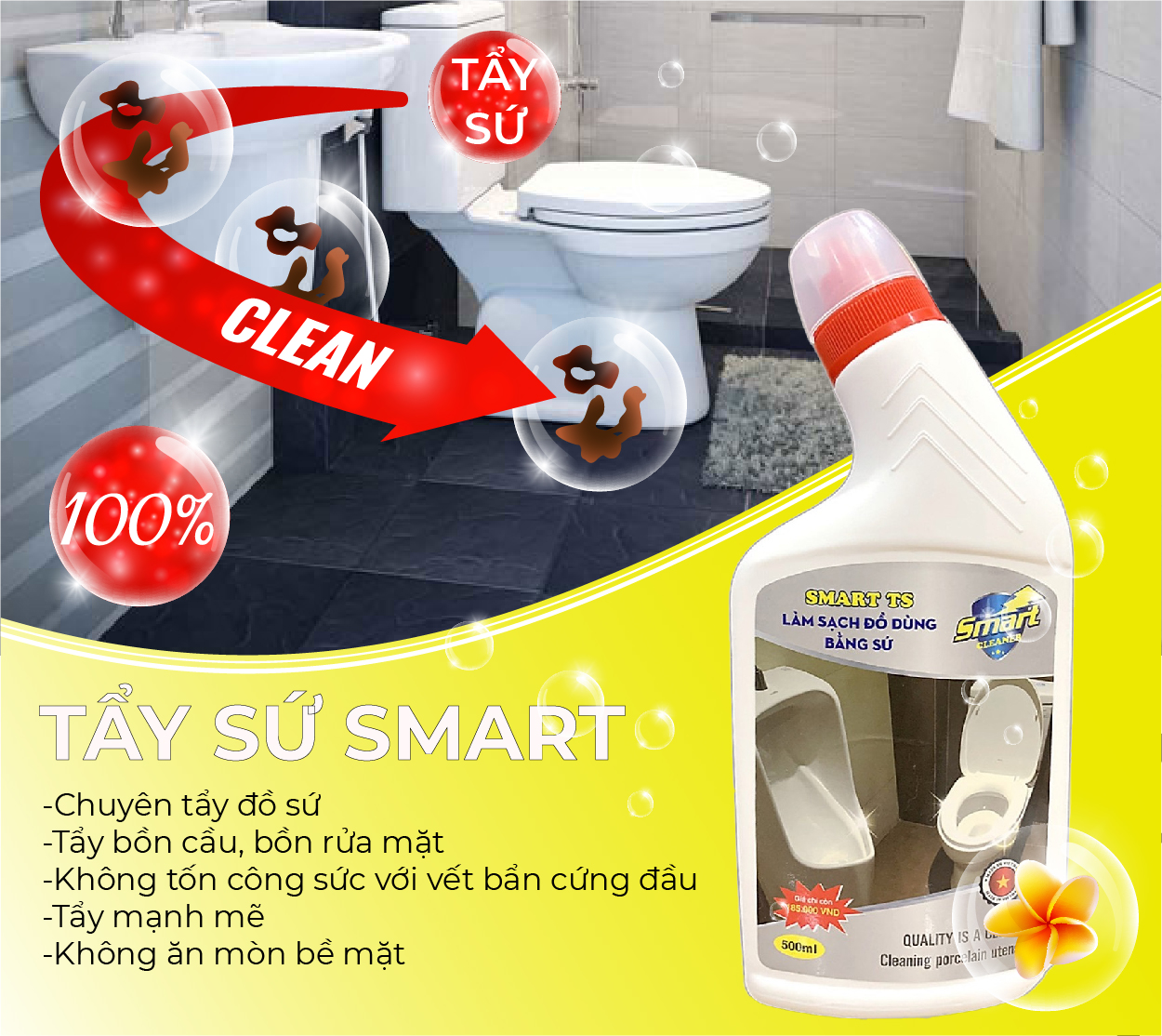 Nước tẩy bồn cầu - tẩy sứ smart ts - sạch trong 2 phút