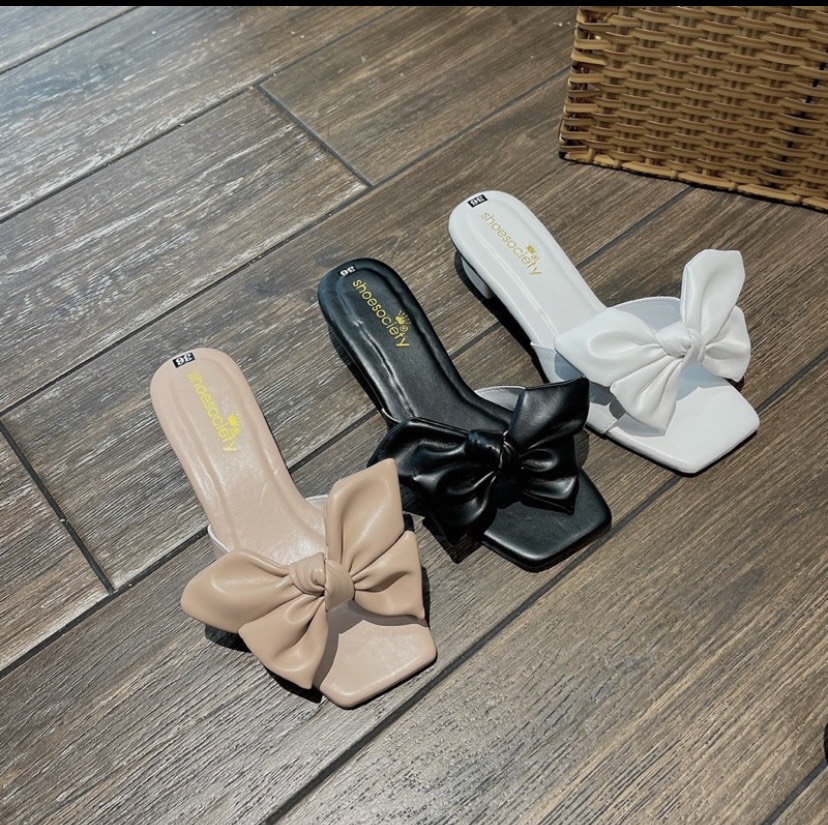 Dép gót nữ 3 phân nơ đáng yêu