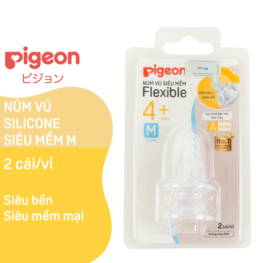Núm Vú Cổ Hẹp Silicone Siêu Mềm Pigeon Size M (2 cái/vỉ)