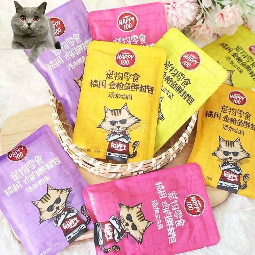 Pate cho mèo Wanpy Happy 100 gói 70gr | Thức ăn cho mèo dạng soup | Pate happy giá rẻ | Thức ăn pate cho mèo | Borupet