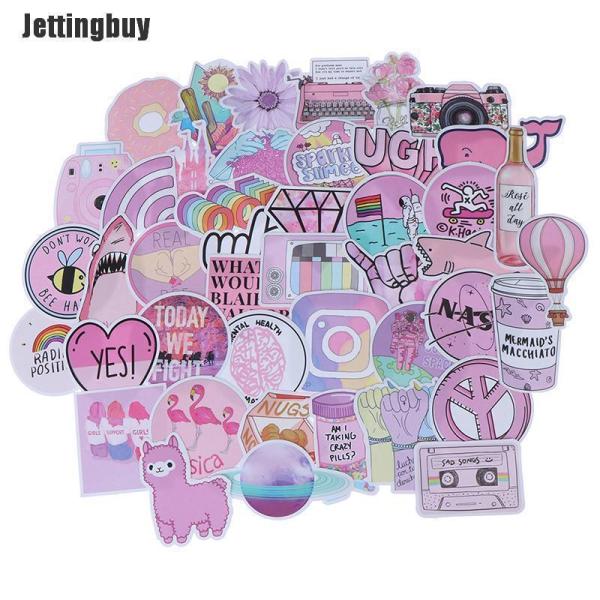 Jettingbuy 53 miếng dán Kawaii Pink dễ thương màu sắc sặc sỡ chất liệu PVC không thấm nước kích thước 4-10cm dán vào sổ lưu niệm vali máy tính xách tay - INTL