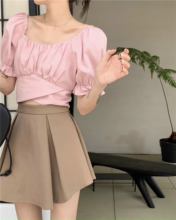 Ao Croptop Trễ Vai Nơ Lưng Tay Ngắn A5170