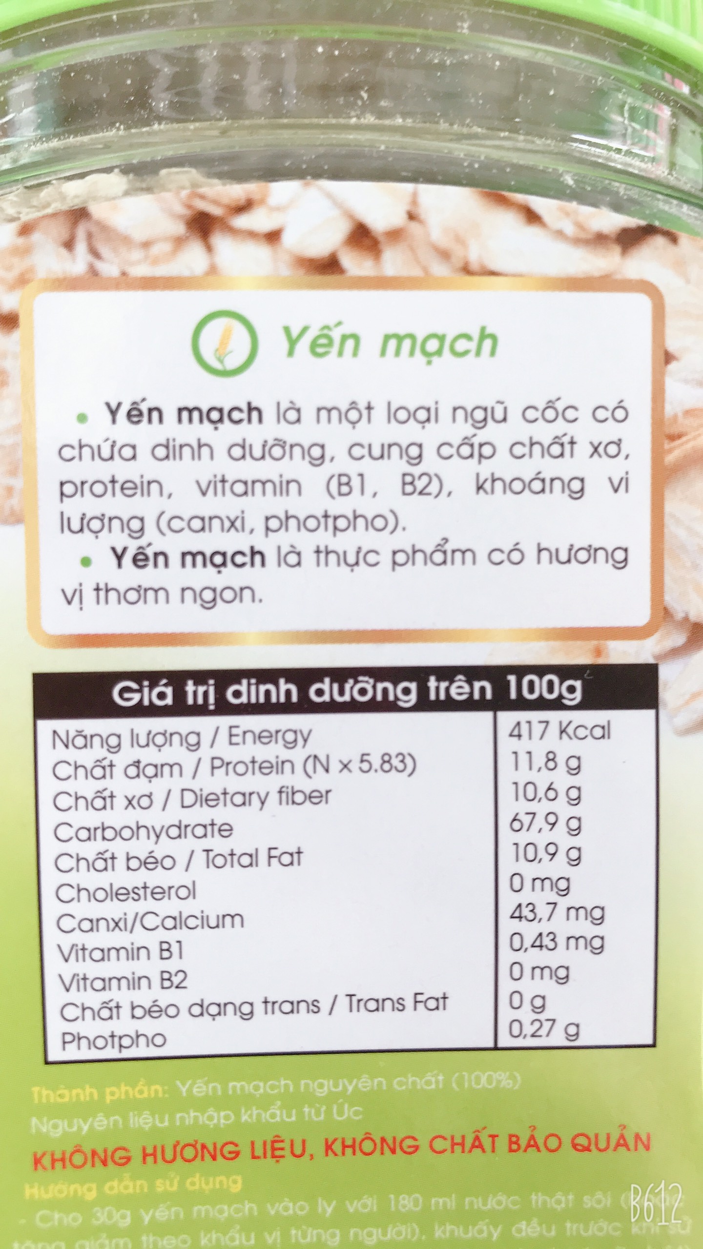 Yến Mạch Nguyên Chất A1 Hũ 450g