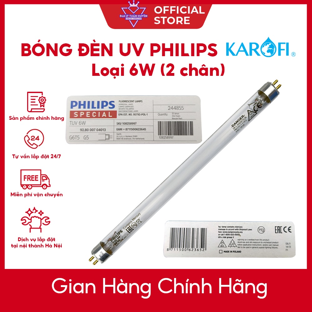 Bóng đèn UV 6W Philips Karofi dùng cho máy lọc nước RO (loại bóng 2 chân)