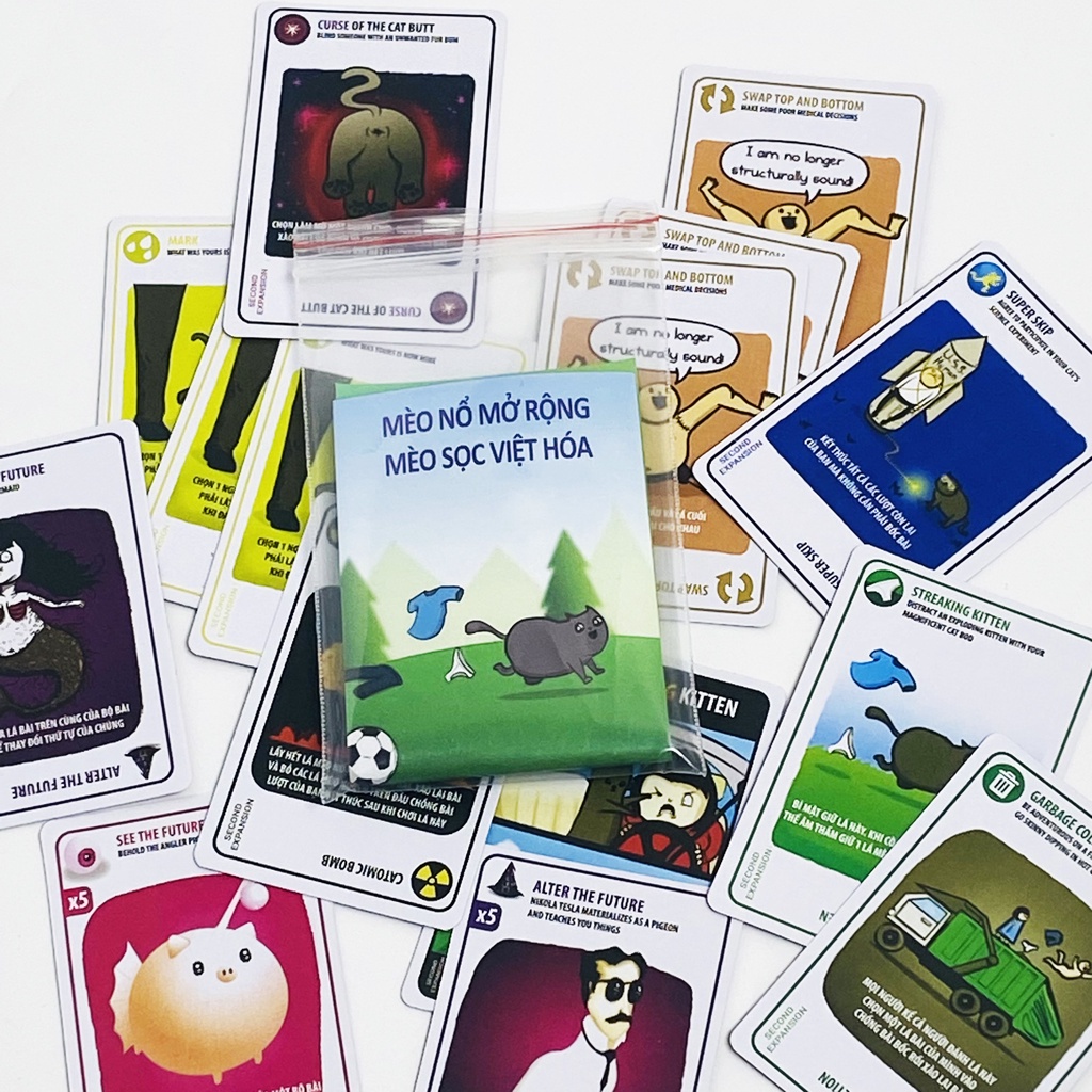 Combo Mèo Nổ + 7 Bản Mèo Nổ Mở Rộng Tiếng Việt - Boardgame Exploding Kittens [HỘP ĐEN CAO CẤP]