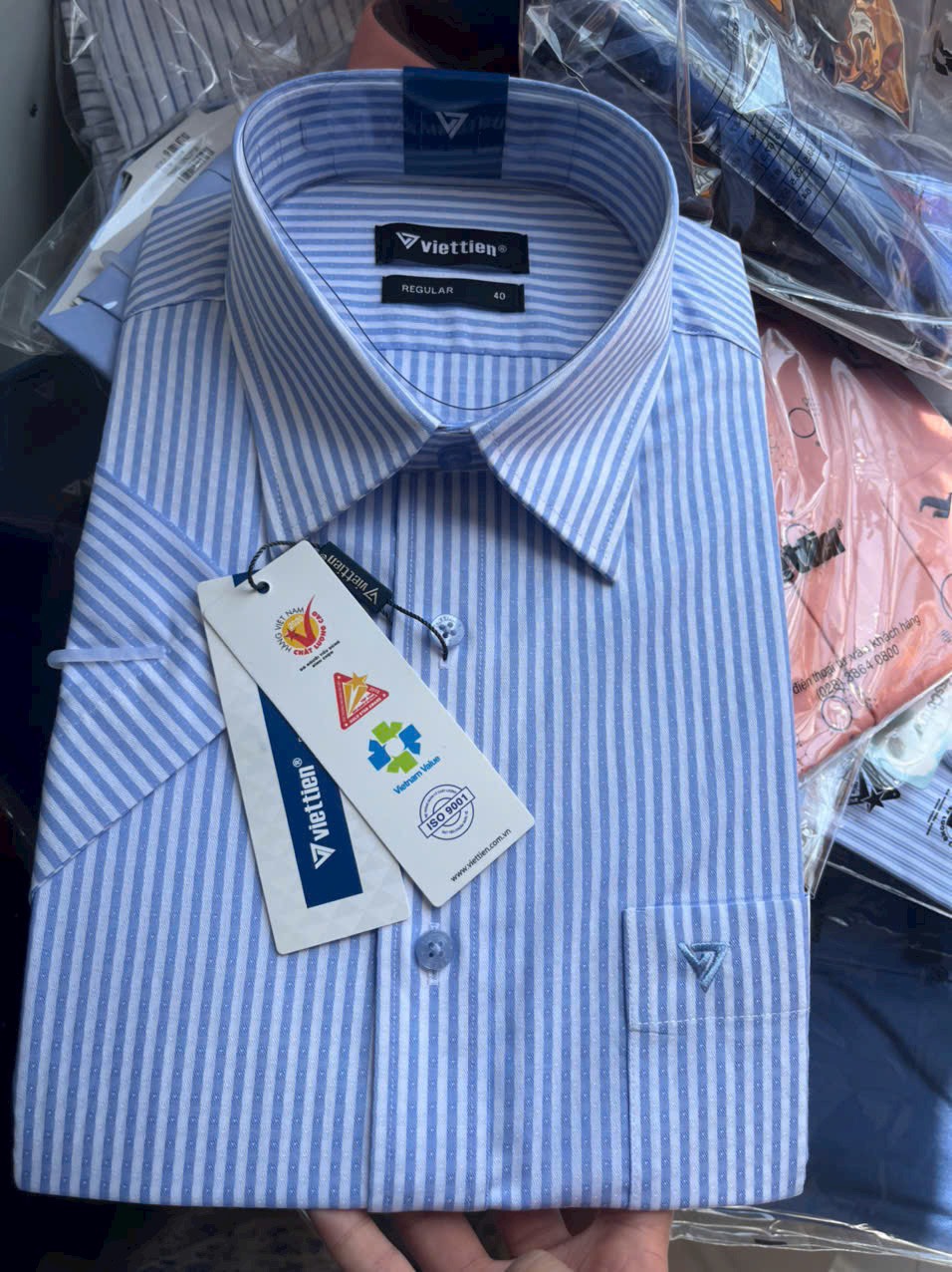 Áo sơ mi việt tiến ngắn tay Giá 395k sale 245k Form regular