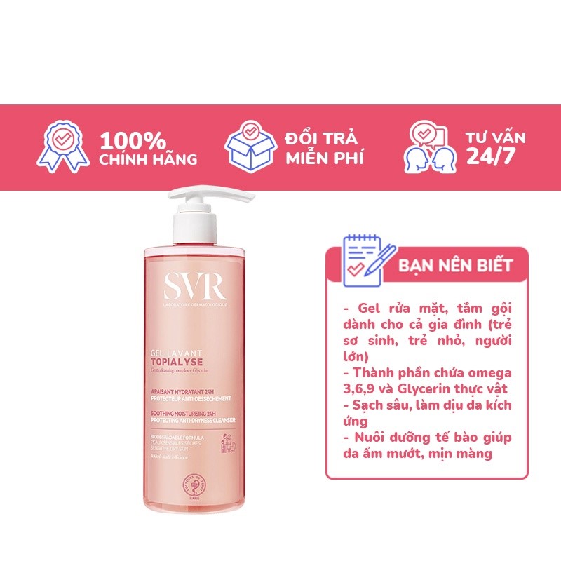 Sữa rửa mặt dành cho da dầu, da khô, da nhạy cảm SVR SebiaClear Gel Moussant / Topialyse Gel Lavant, Pháp