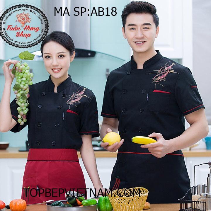 áo đầu bếp,đồng phục bếp in hình tôm ab18