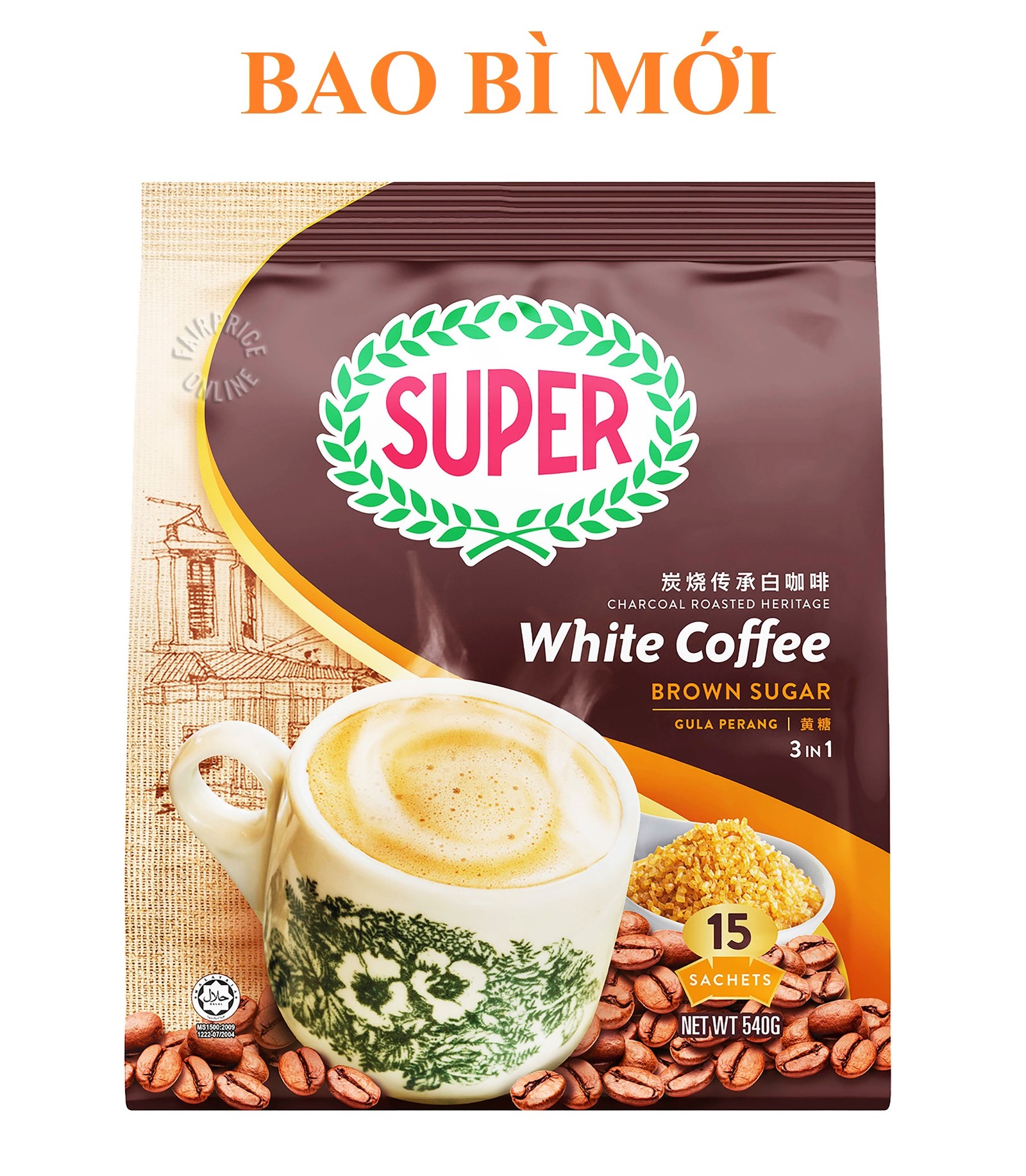 HCMDate 05 2023 Cà phê trắng hòa tan 3 in 1 Super White Coffee - Brown