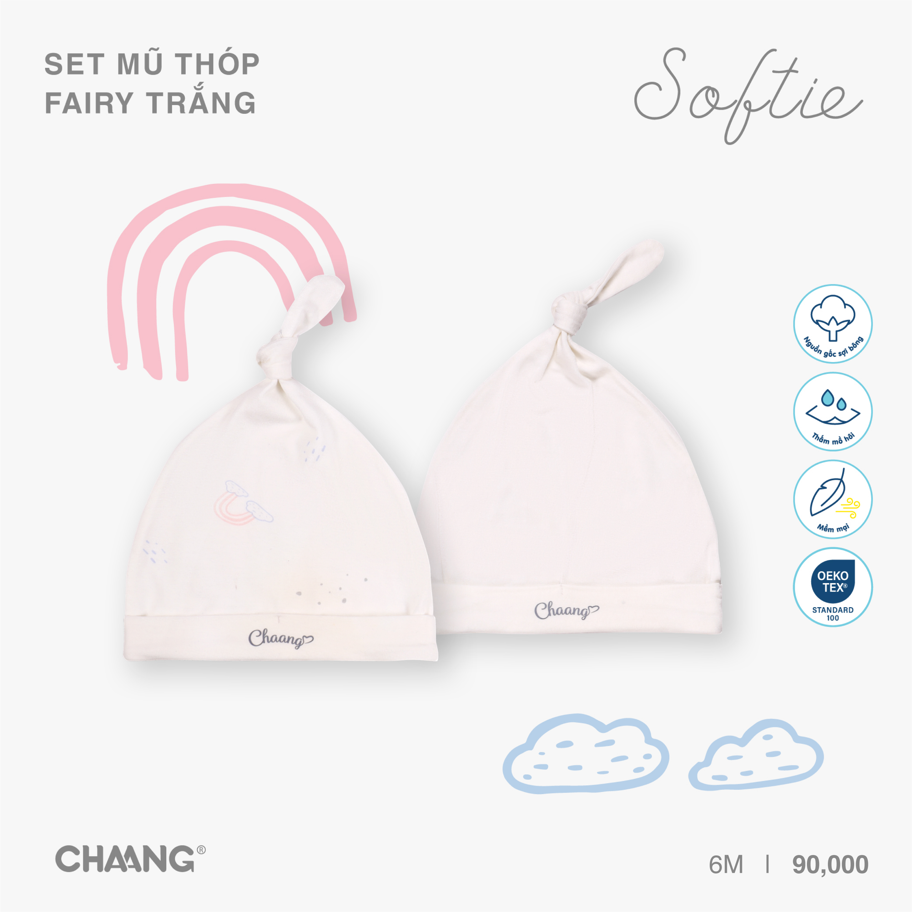 Set 2 chiếc mũ thóp sơ sinh Fairy Chaang