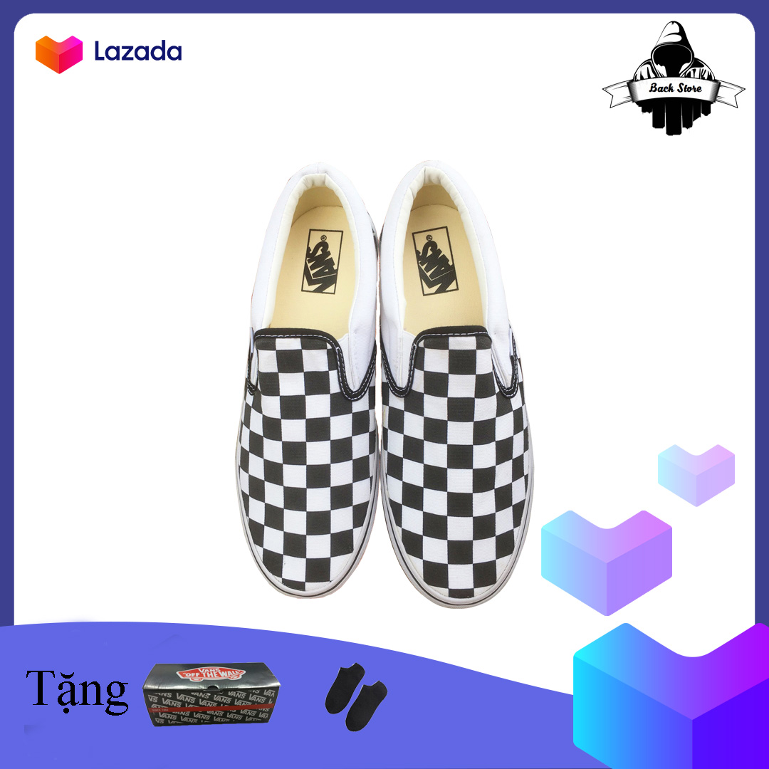 [HCM][ Tặng Box + Vớ ] Giày lười thời trang nam nữ Vans-Slip-On-Chekerboard