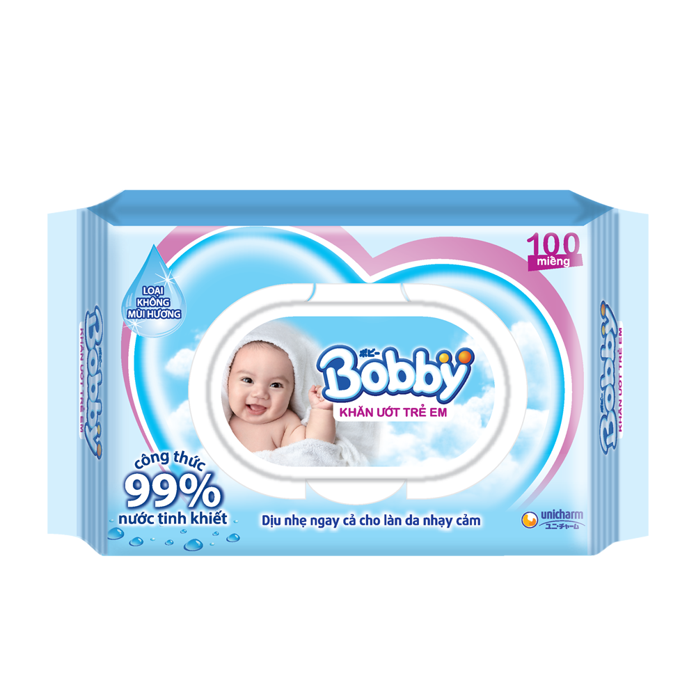 Khăn Giấy Ướt Bobby không mùi 100 tờ cho bé