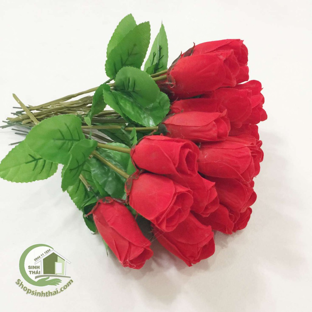 [HCM]Cành hoa hồng giả - hoa vải lụa màu đỏ