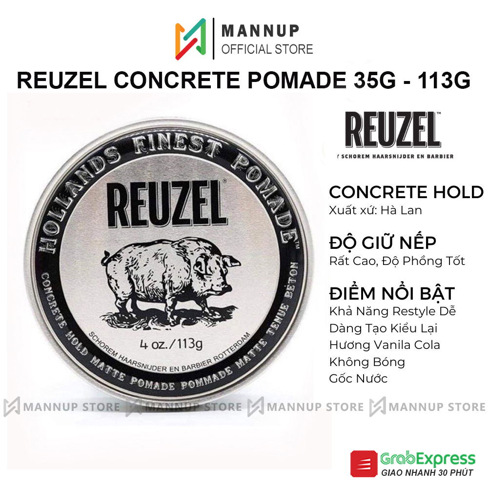Sáp Vuốt Tóc Reuzel Concrete Hold Matte Pomade 35g/113g