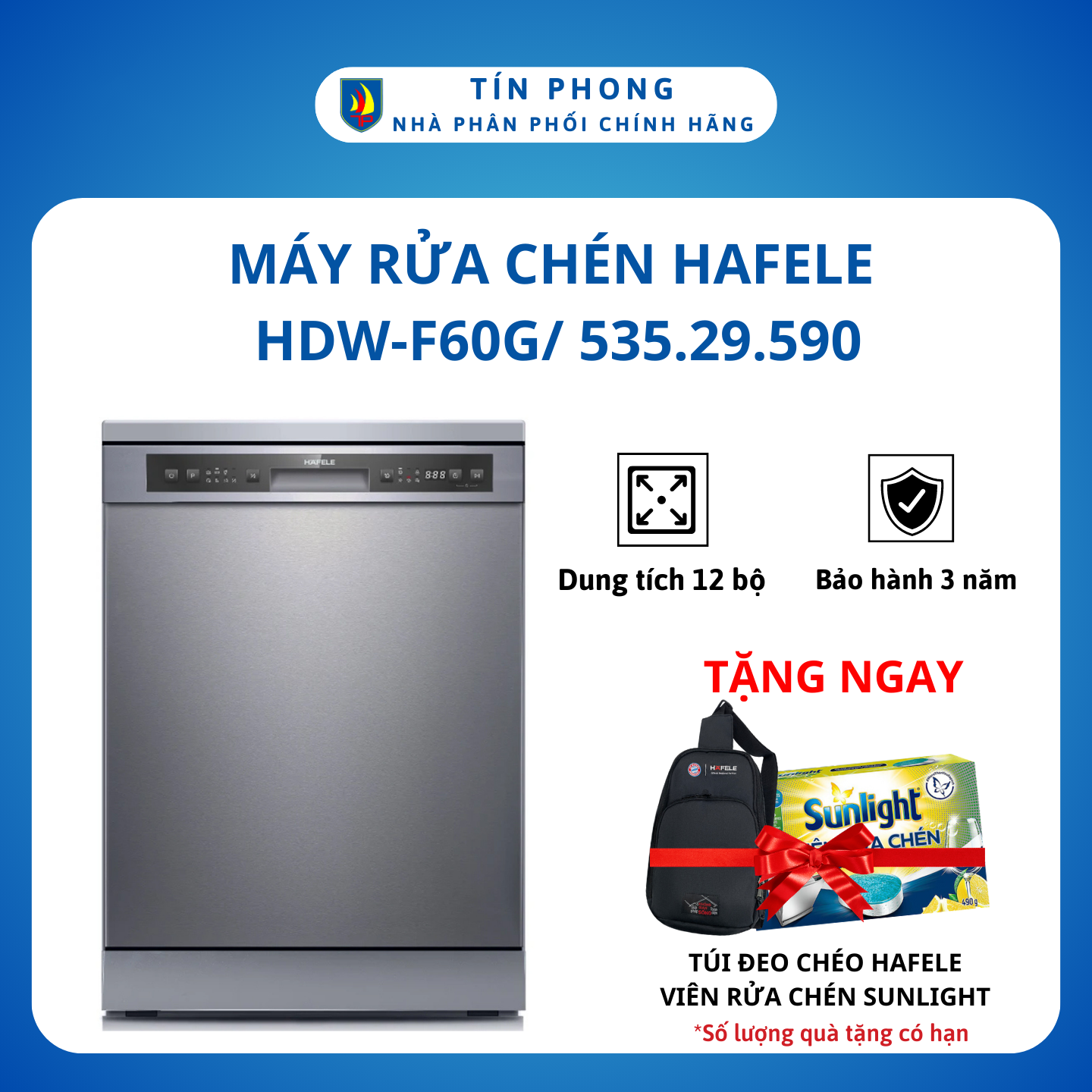 Máy rửa chén độc lập Hafele HDW-F60G/ 535.29.590 (12 bộ)
