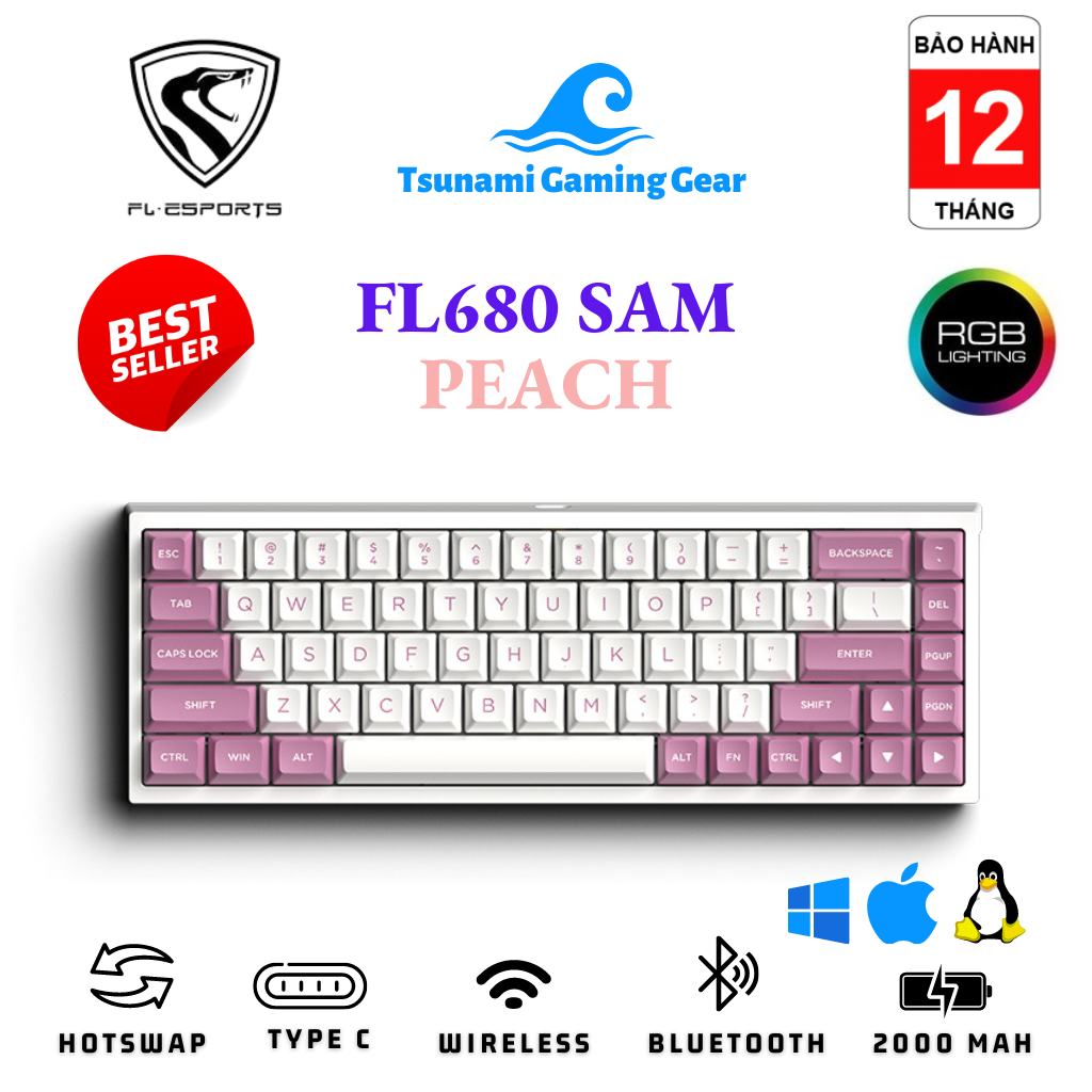 Phím cơ FL-Esports FL680 SAM Peach RGB/ Bluetooth / Wireless 2.4Ghz / Gateron Cap Switch