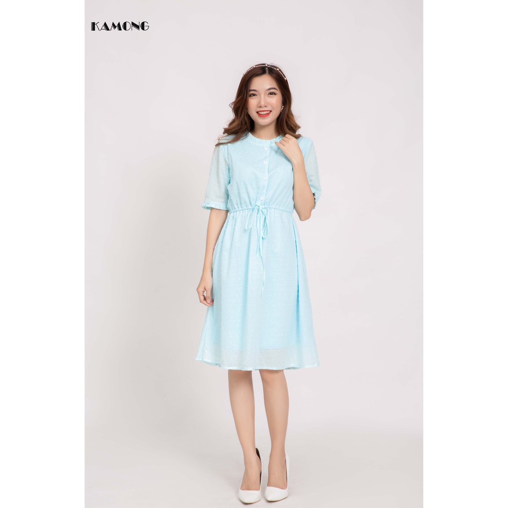 Đầm Suông Cổ Bèo Rút Eo Kamong D092