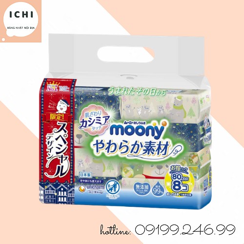 COMBO 8 GÓI KHĂN ƯỚT MOONY 800 TỜ NỘI ĐỊA NHẤT